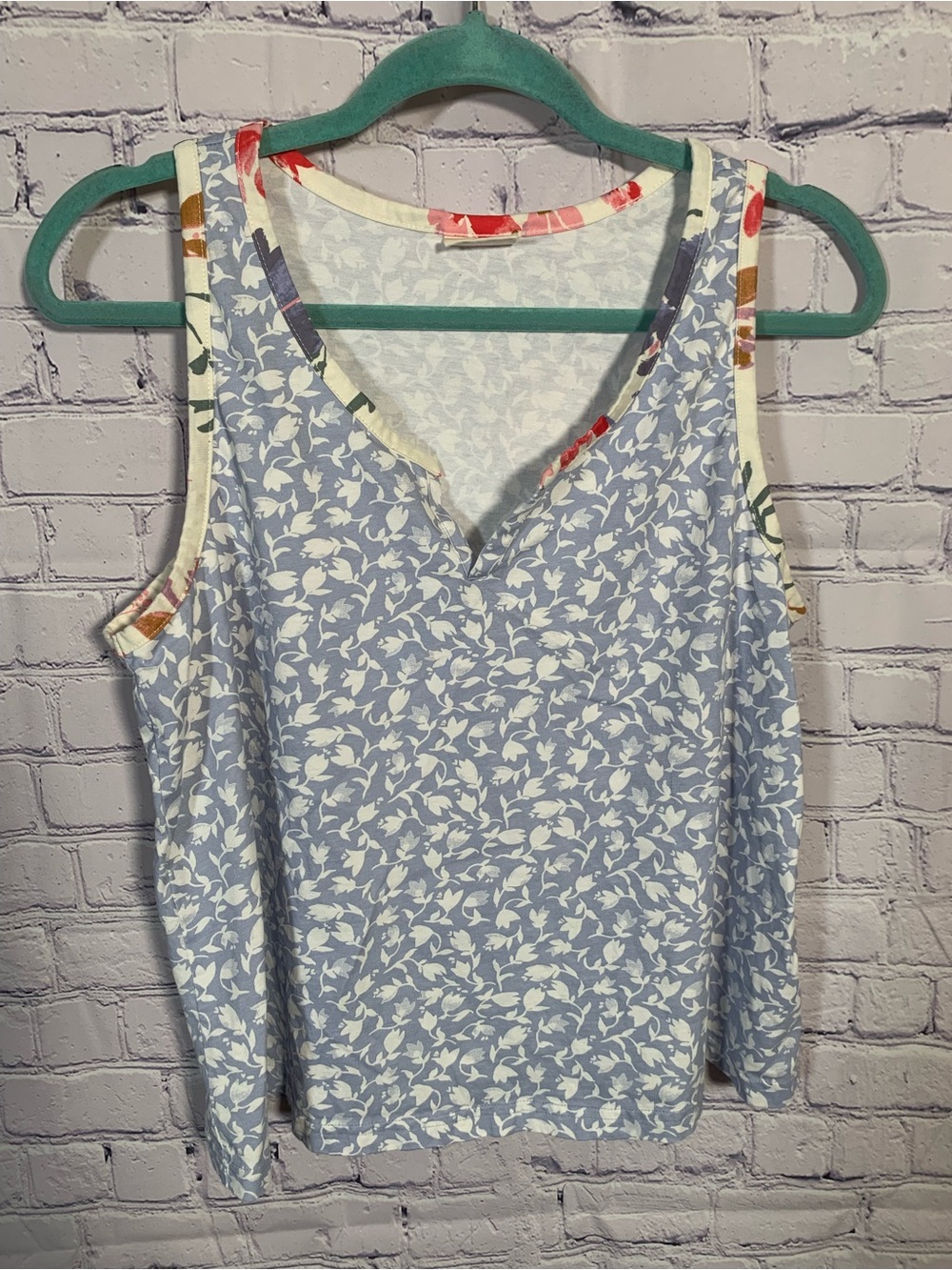 Pact womens Staycation Tank Floral V-Neck Size L Organic Cotton Casual Vacation